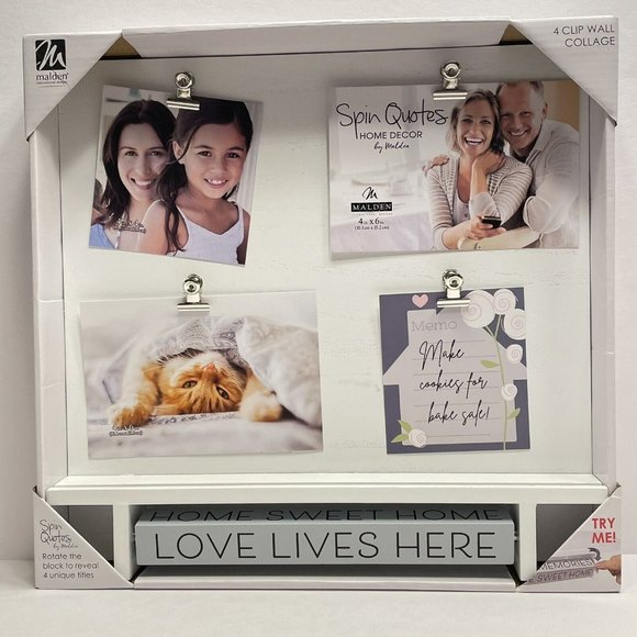 Spin Quotes 4 Clip Wall Collage Picture Frame 13"x12"x2" Holds 4 Pictures NEW - Picture 1 of 12